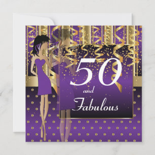 50th Birthday Bash Girl Party   Purple & Gold Invitation