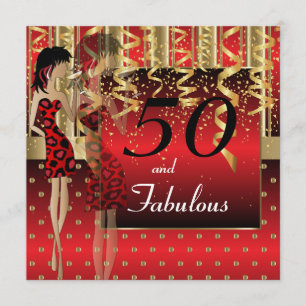 50th Birthday Bash Girl Party   Red & Gold Invitation