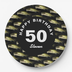 50th Birthday Bass Fishing Personalized Paper Plate