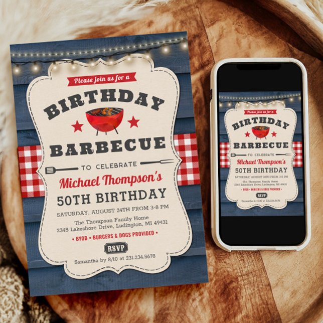50th Birthday BBQ Summer Barbecue Party Invitation (Summer Party Invite, Summer Party Invitation, Barbecue Invitation, BBQ Invitation, Barbecue Birthday)
