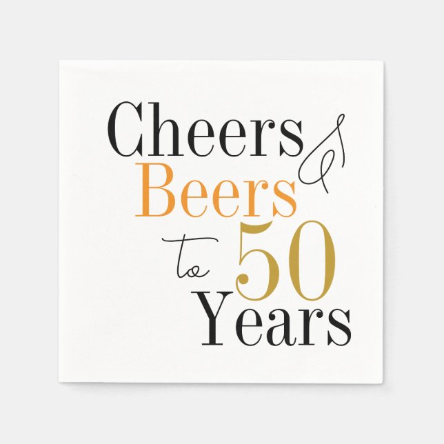 50th Birthday Beers and Cheers Minimal Party Napkin (Front)