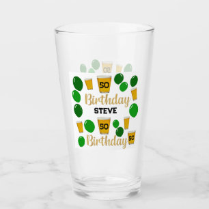 50th birthday beers and green balloons Glass Cup