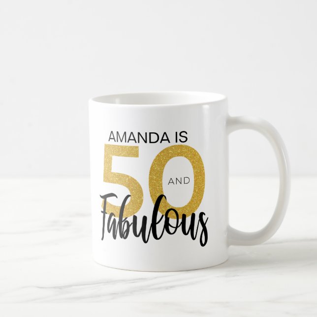 50th Birthday Black and Gold Effect Personalised Coffee Mug (Right)