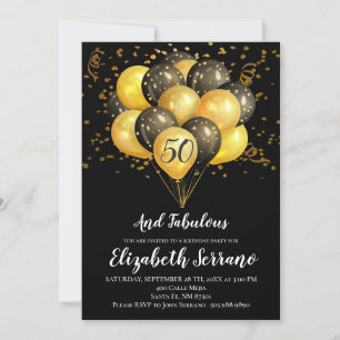 50th Birthday Black And Gold Invitation