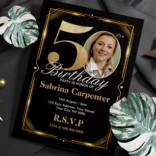 50th Birthday Black and Gold Invitation