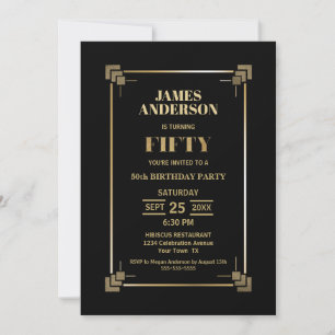 50th Birthday Black and Gold Party Invitation