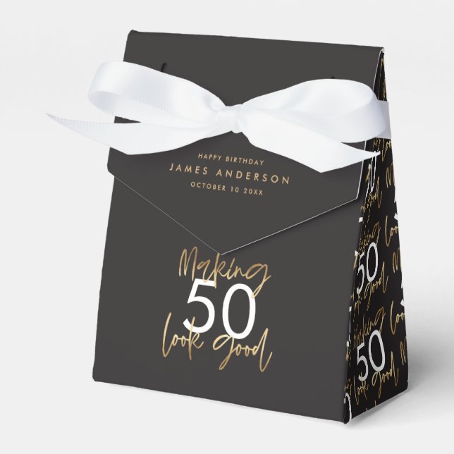 50th Birthday black and gold simple elegant modern Favour Box (Front Side)