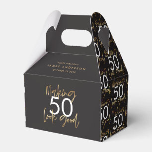 50th Birthday black and gold simple elegant modern Favour Box