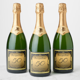 50th Birthday Black And Gold Sparkling Wine Label