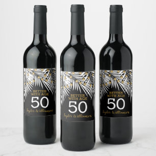 50th Birthday Black and Gold Wine Label