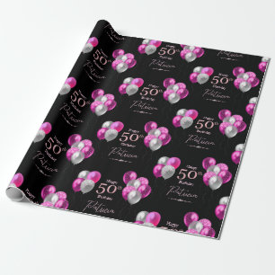 50th Birthday Black and Pink Glitter Balloons  Wrapping Paper
