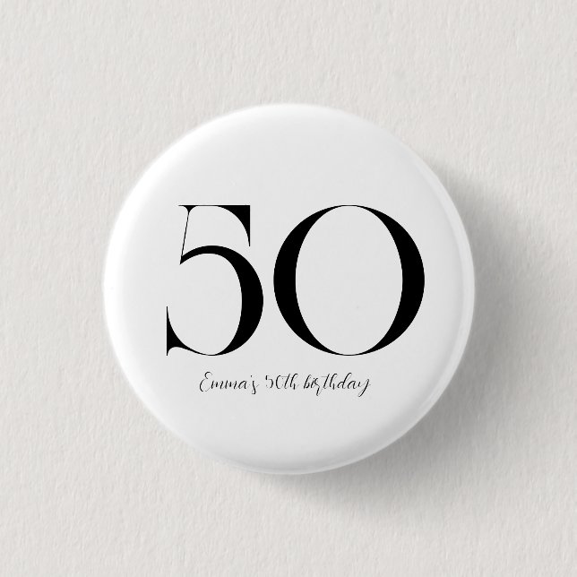 50th Birthday Black and White 3 Cm Round Badge (Front)