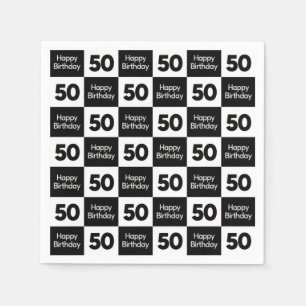 50th Birthday Black and White Chequerboard Design Napkin