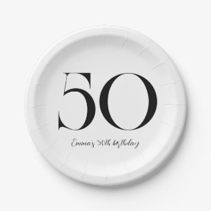 50th Birthday Black and White Paper Plate