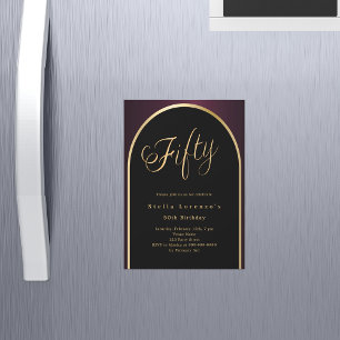 50th birthday black burgundy gold arch luxury magnetic invitation