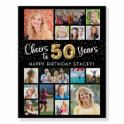 50th Birthday Black Gold 16 Photo Cheers to Years