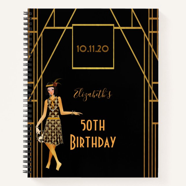 50th birthday black gold 1920's art deco notebook (Front)