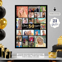 50th Birthday Black Gold 21 Photo Cheers to Years