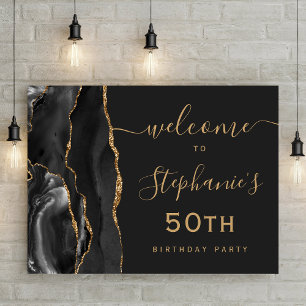 50th Birthday Black Gold Agate Welcome Poster