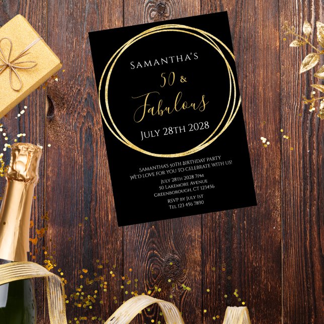 50th Birthday Black Gold Birthday Invitation (Creator Uploaded)