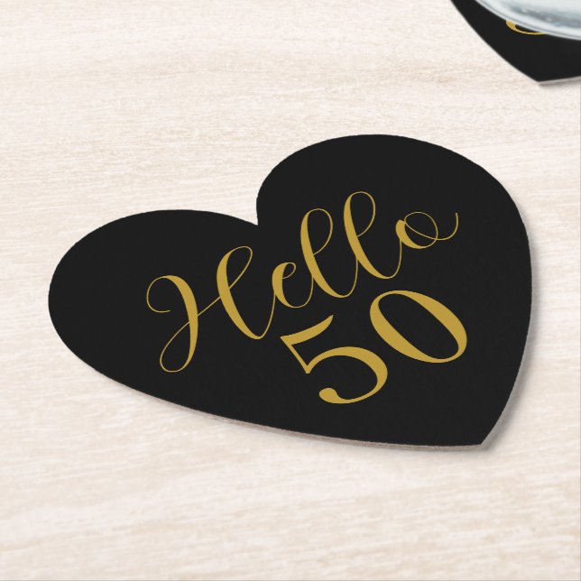 50th Birthday Black Gold Birthday Paper Coaster (Angled)