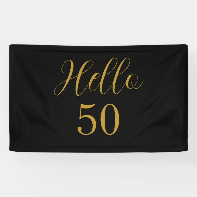 50th Birthday Black Gold Birthday Party Banner (Horizontal)