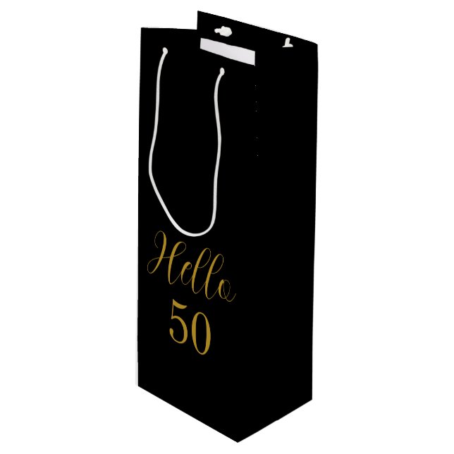 50th Birthday Black Gold Birthday Party Favour Wine Gift Bag (Front Angled)