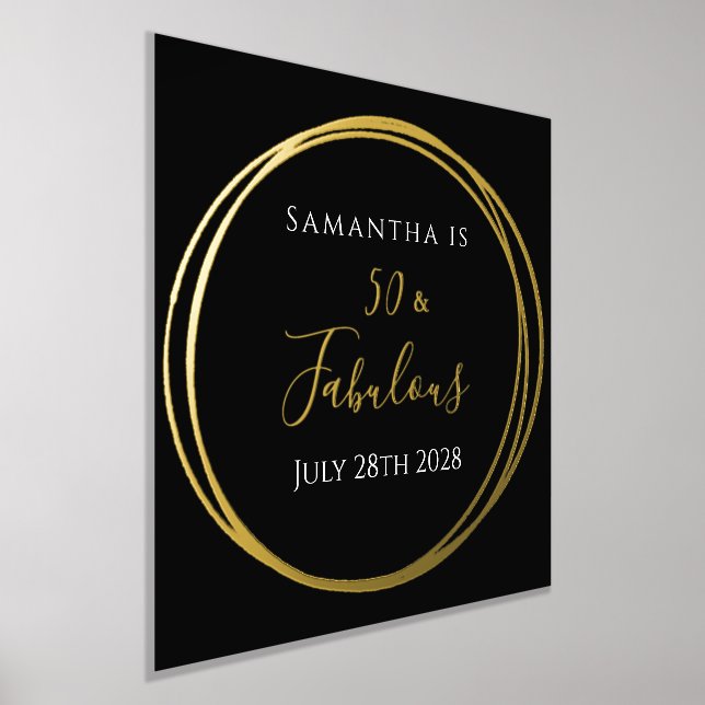50th Birthday Black Gold Birthday Party Foil Prints (Laydown)