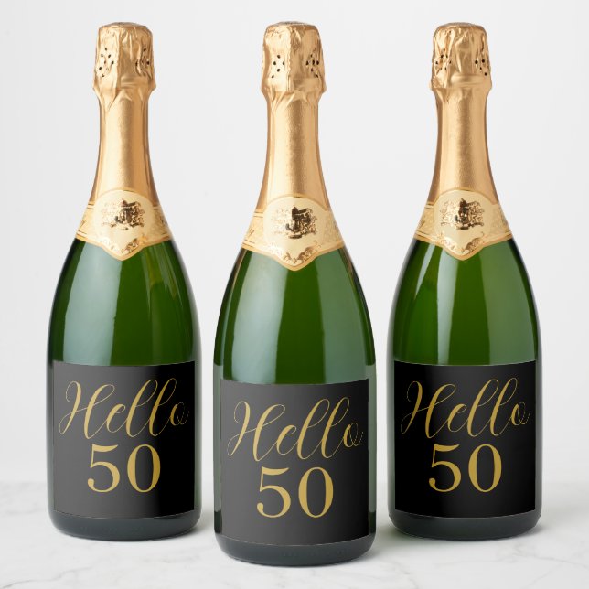 50th Birthday Black Gold Birthday Party Sparkling Wine Label (Bottles)