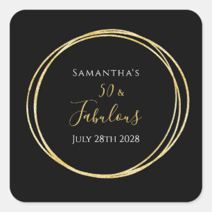 50th Birthday Black Gold Birthday Party Square Sticker