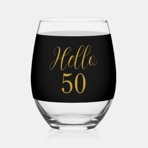 50th Birthday Black Gold Birthday Party Stemless Wine Glass