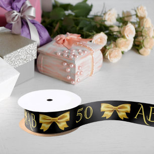 50th birthday black gold bows monogram initials satin ribbon