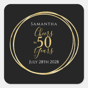 50th Birthday Black Gold Cheers to 50 Years Square Sticker
