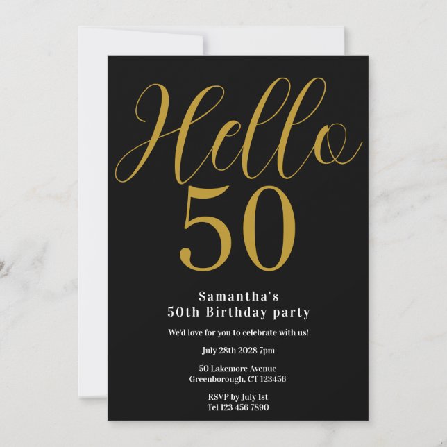 50th Birthday Black Gold Chic Birthday Invitation (Front)