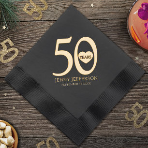 50th Birthday black gold custom milestone party  Foil Napkins