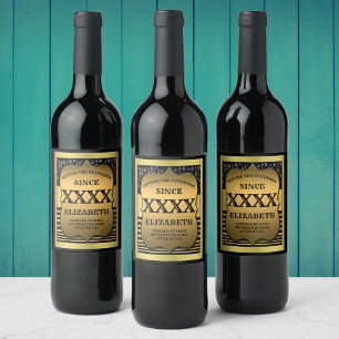50th Birthday Black Gold Elegant Personalised Wine Label