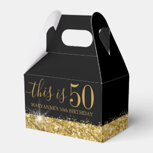 50th Birthday Black Gold Glitter Confetti Favour Box
