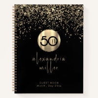 50th Birthday Black Gold Glitter Guestbook