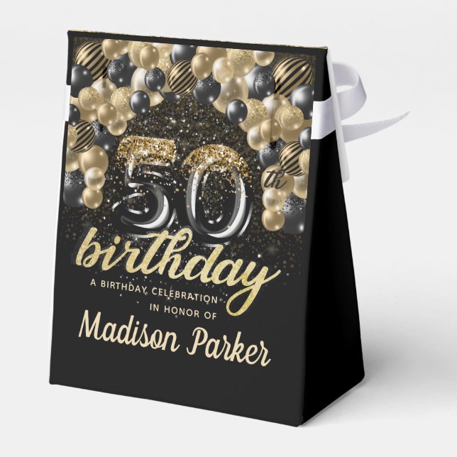50th Birthday Black Gold Glitter Personalised Favour Box (Back Side)