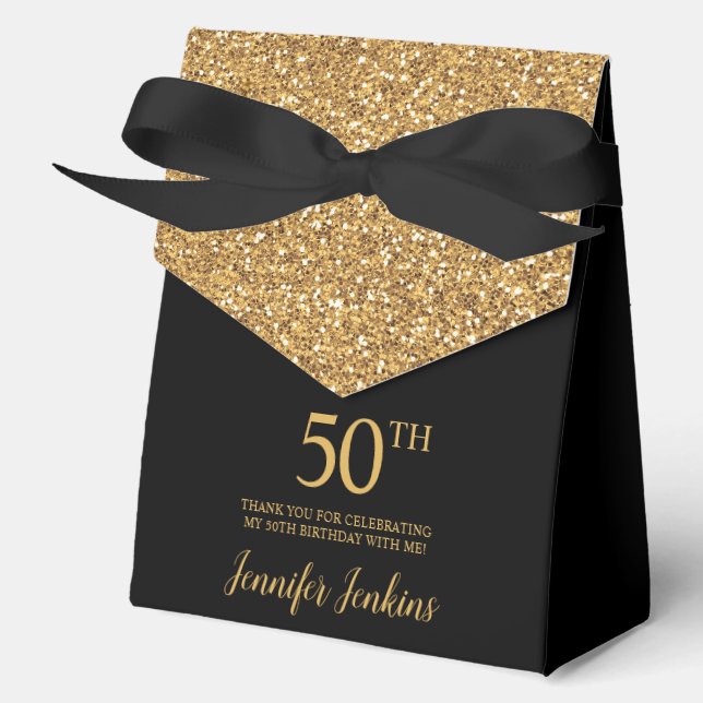 50th Birthday Black Gold Glitter Thank You Favour Box (Front)