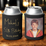 50th Birthday Black Gold Instagram Photo Can Cooler<br><div class="desc">Celebrate 50 fabulous years with this 50th Birthday Black and Gold Instagram Photo Can Cooler! Featuring a sleek black and gold design, this customisable can cooler showcases your favourite Instagram-style photo, adding a personal and elegant touch to your celebration. Perfect for marking the big 5-0, it keeps drinks cold while...</div>