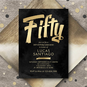 50th Birthday Black Gold Invitation