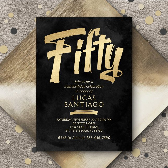 50th Birthday Black Gold Invitation (Creator Uploaded)
