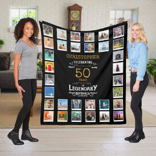 50th Birthday Black Gold  Legendary Photo Fleece Blanket