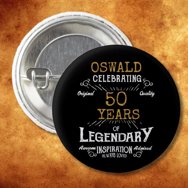 50th Birthday Black Gold  Legendary Retro 3 Cm Round Badge (50th Birthday Black Gold Legendary Retro Button
)