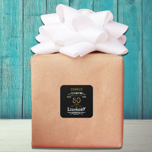 50th Birthday Black Gold Legendary Retro Square Sticker