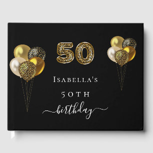 50th birthday black gold leopard animal birthday guest book