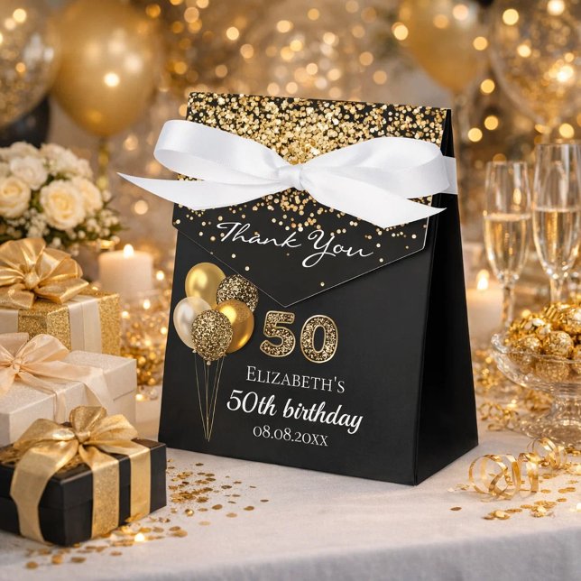 50th birthday black gold leopard thank you favour box (Creator Uploaded)