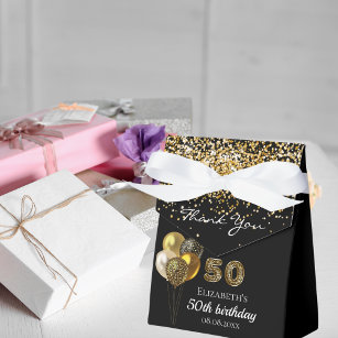50th birthday black gold leopard thank you favour box