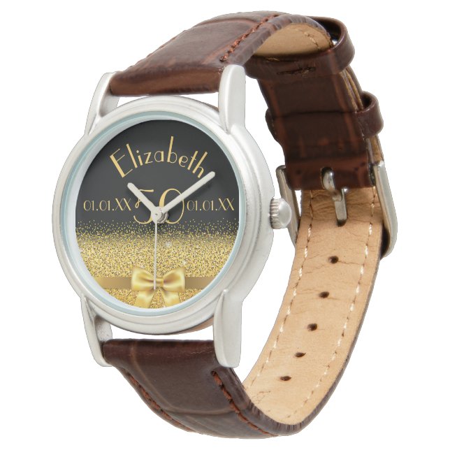 50th birthday black gold monogram elegant watch (Angled)